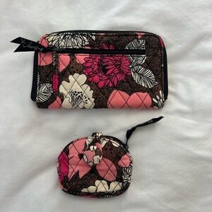 Vera Bradley Pink and Brown Floral Wallet and Coin Purse set